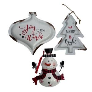 Festive Snowman and Ornament Holiday Metal Decor Set